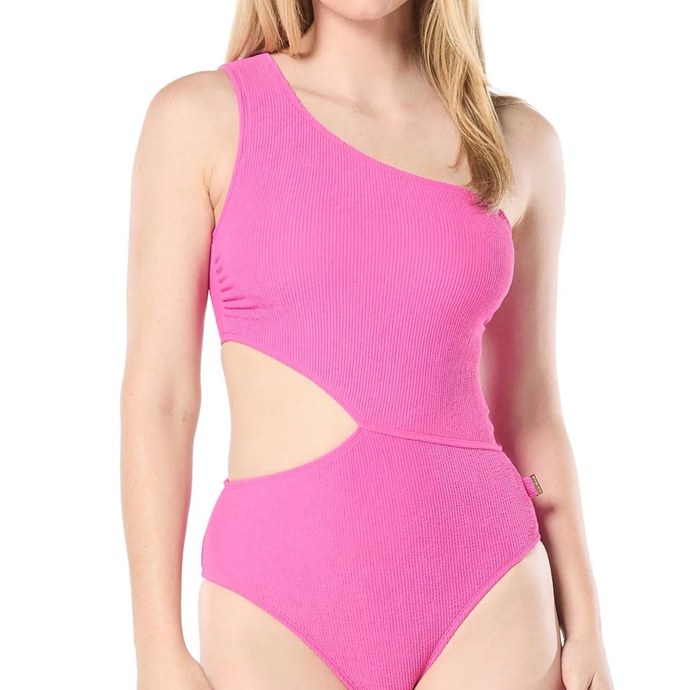 NWT MICHAEL Michael Kors Pink One-Shoulder One Piece Swimsuit - SZ 10